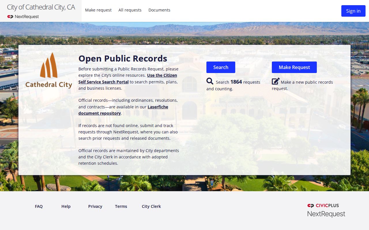 Cathedral City residents directory public records request portal