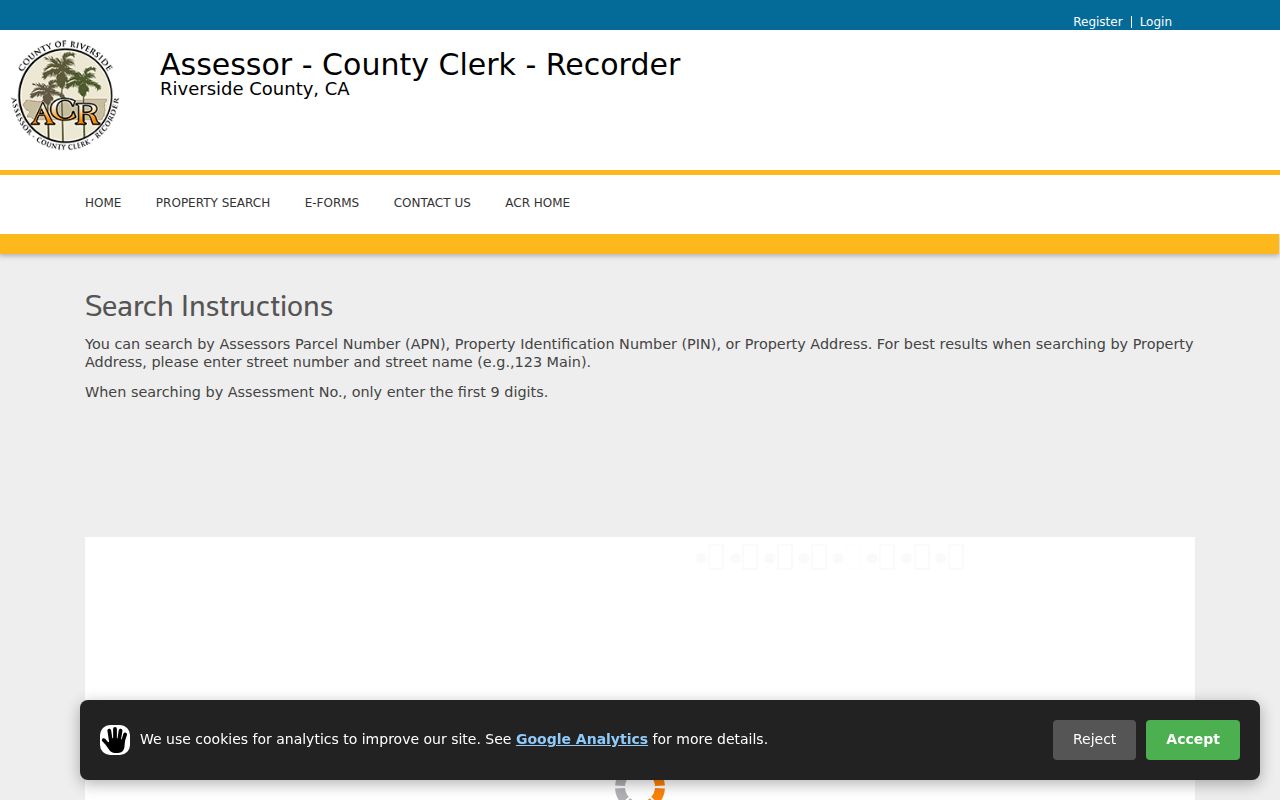 Cathedral City county property search screen