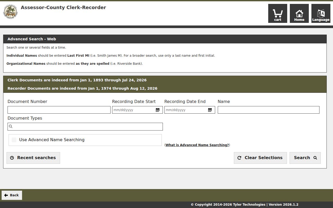 Cathedral City recorder search screen